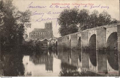 Mantes la jolie CPA Le vieux pont et l'eglise