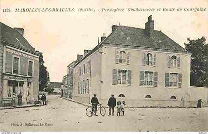 72 - Marolles les Braults - presbytère, Gendarmerie et Route de Courgains - Animée - Correspondance - CPA - Voir Scans R