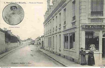 72 - Marolles les Braults - Route de Mamers - Animée - Draperie - Costume Sarthois - Correspondance - Oblitération ronde