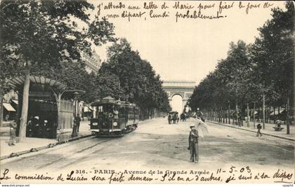 CPA Paris Avenue de la Grande Armee Metro Tramway