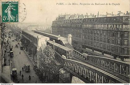 - paris -ref-B610- metro - perspective du boulevard de la chapelle - metros - station - stations - 10e et 18 e arrond. -