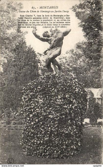 Montargis CPA Statue du chein de Montargis au jardin Durzy