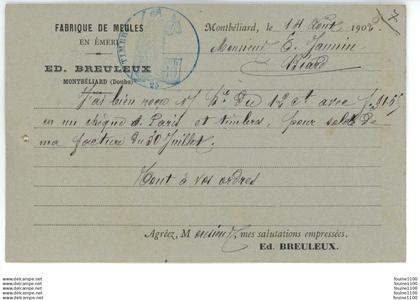 CARTE commercial publicitaire fabrique de meubles en émeri ED. BREULEUX à MONTBELIARD