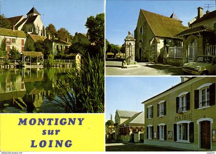 CPSM Montigny sur Loing Les Bords du Loing L'Eglise La Mairie