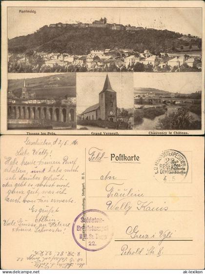 CPA Montmedy Montmédy 4 Bild Stadtansichten 1916  gel. Feldpoststempel