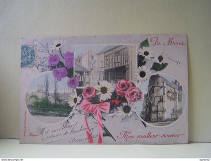 MORET (SEINE ET MARNE) MORET SUR LOING. CARTE FANTAISIE. CARTE MULTIVUES. DE MORET, MON MEILLEUR SOUVENIR.