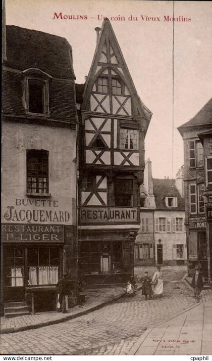 Moulins-Un Coin de Vieux Moulins -CPA Buvette Jacquemard Liger Animee