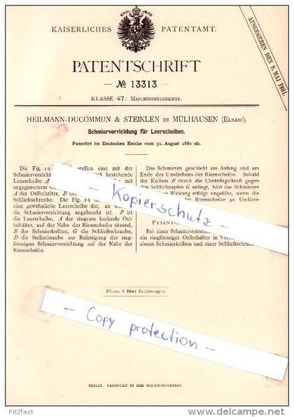 Original Patent -  Heilmann-Ducommun & Steinlen in Mulhouse / Mühlhausen , Elsass , 1880 , !!!