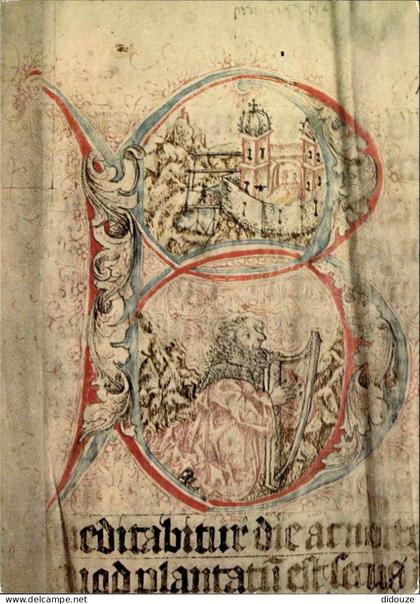 Carte Postale - 68 - Murbach - Lettre ornée B eatus vir L abbaye de Murbach et David jouant de la harpe Psautier de Murb