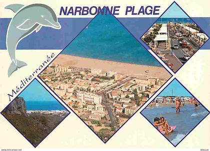 Carte Postale - 11 - Narbonne - Narbonne Plage - Multivues - Scènes de Plage - Automobiles - Dauphins - Flamme Postale d