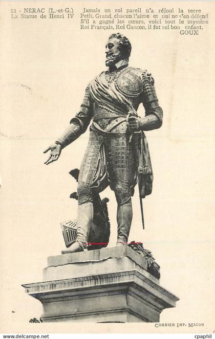 CPA Nerac (L et G) La Statue de Henri IV
