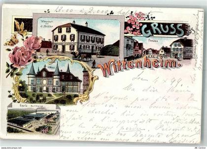 68270 Wittenheim 1899 Lithographie Gasthaus J. Stebler Schloss Fabrik Ku... - 13633636