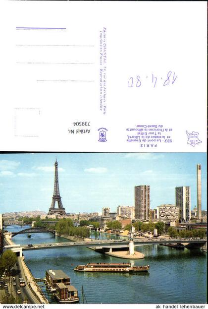 739504 France Paris Le pont de Grenelle et la statue de la Liberte la Tour Eiffel Schiff Brücke Eiffelturm