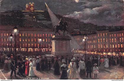 B94514 lyon le soir du 8 decembre france postcard painting