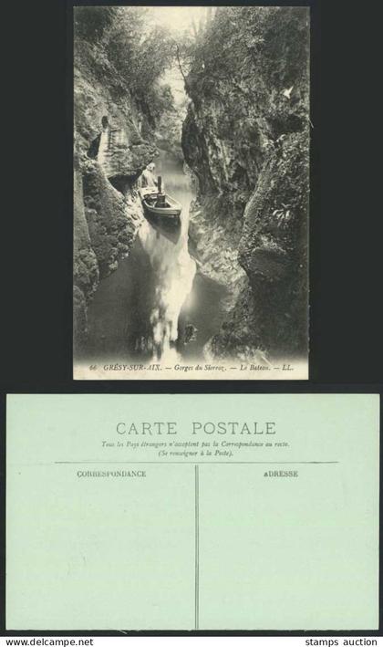 France Gresy-sur-Aix Gorges du Sierroz Le Bateau Boat L.L. 66 Old Postcard Gorge