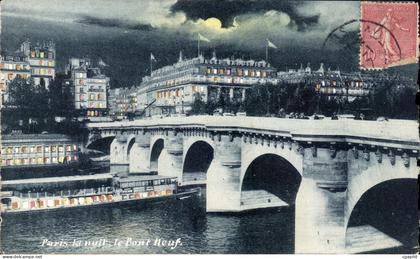 CPA Paris La nuit le Pont neuf Peniche