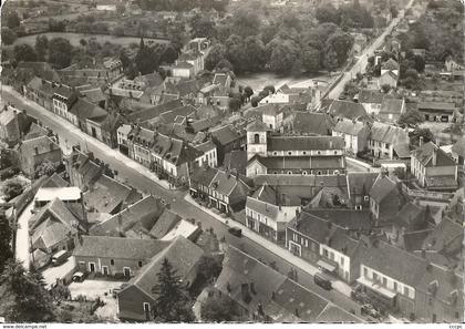 CPSM Pougues-les-Eaux vue aérienne de l'Eglise et la route Bleue