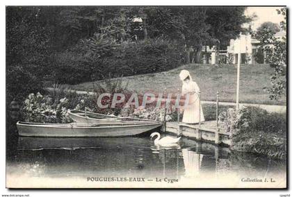 Pougues les Eaux - Jolie Femme - Le Cygne Le Lac - bateau - boat CPA