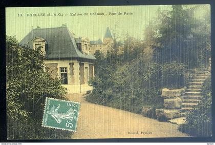 cpa du 95 Presles entrée du Château -- rue de Paris --- carte toilée   LION22