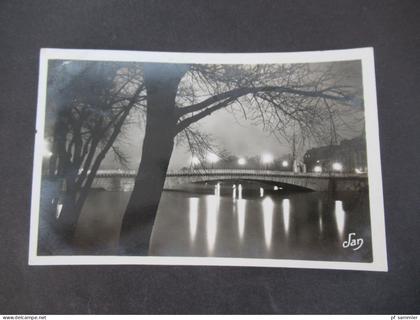 Frankreich 1937 Echtfoto AK Die Tournelle Brücke bei Nacht / Le Pont de la Tournelle le soir / Marke Exposition Internat