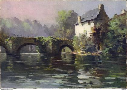 CPSM Quimperle Le Pont Fleuri aquarelle peinture