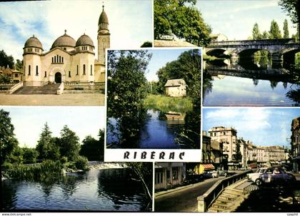 CPSM RIBERAC église pont moulin de Rodessol
