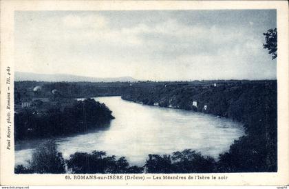 CPA romans sur isere les meandres de lisere le soir