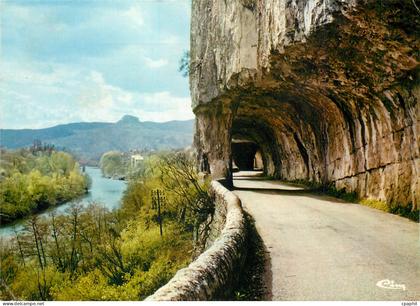 CPM L'Ardeche Touristique Les Defiles de Ruoms la route de Ruoms l'Ardeche et au fond le rocher de S