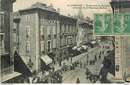 30 - Saint Ambroix - Boulevard de Porlatet et Entrée de la Place aux Herbes - Animée - CPA - Voir Scans Recto-Verso