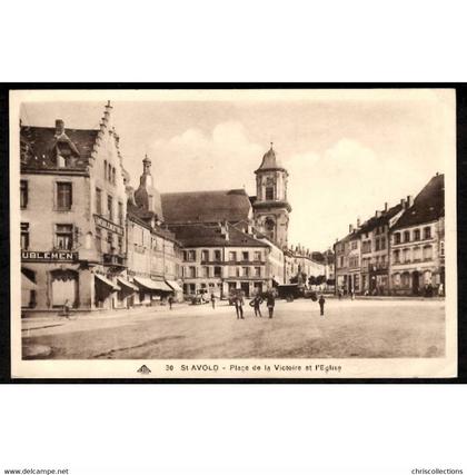 57 - SAINT AVOLD (Moselle) - Place de la Victoire et l'Eglise - Hôtel de Metz Restaurant - Ameublement WOLF
