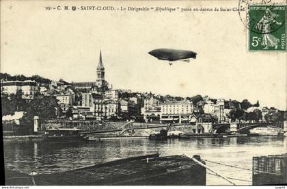 CPA Parc de Saint Cloud Le Dirigeable Republique passe au dessus de Saint Cloud Zeppelin