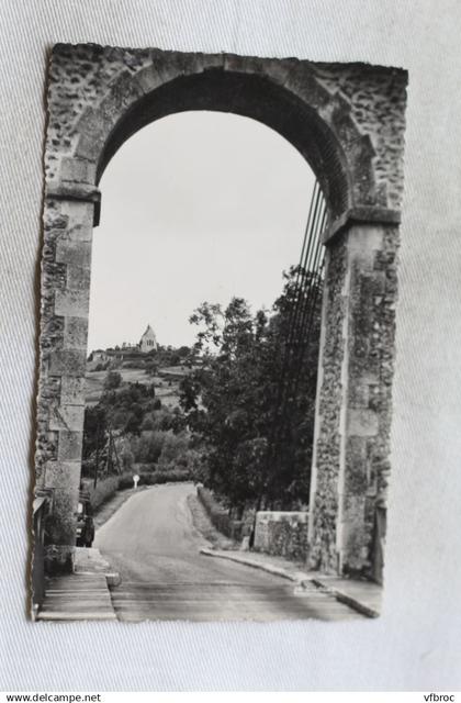 Cpsm, Saint Julien du Sault, la chapelle de Vauguillain, vue prise du pont suspendu, Yonne 89
