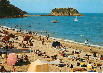 Carte Postale - 22 - Saint Quay Portrieux - La Plage et l'Ile de la Comtesse - Scènes de Plage - Flamme Postale de Saint