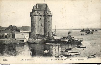 CPA Saint Servan La Tour Solidor Bateau
