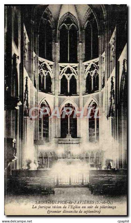 CPA Saint Sulpice de Favieres La feerique vision de l'eglise au soir du pelerinage premier dimanche de septembre