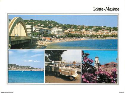 CPM Sainte Maxime Var La plage du Centre Le petit train La Tour Carree et l eglise