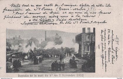 SAINT PIERRE ET MIQUELON - INCENDIE DE LA NUIT DU 1 AU 2 NOVEMBRE 1902 - VERSO IMPRIME UNE ANCRE AVEC UN BLASON.