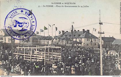 Saint-Pierre-et-Miquelon - SAINT-PIERRE - Place du Gouvernement le 14 juillet - Ed. Alfred Briand 53 Aquarellée