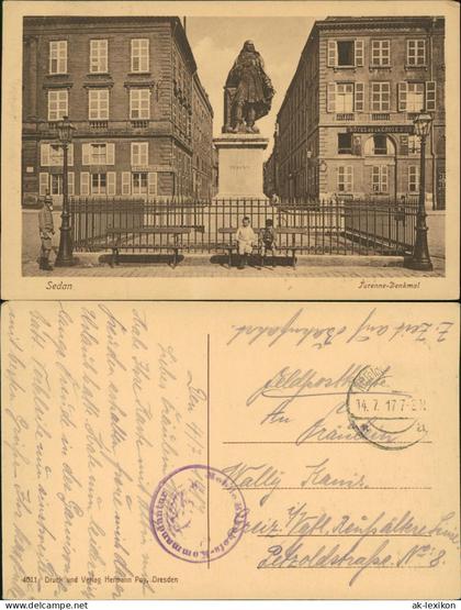 CPA Sedan Sedan Jurenne-Denkmal 1917   1. Weltkrieg Feldpoststempel