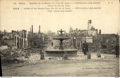 CPA Militaria Sermaize Les Bains Ruines Place et rue de Vitry