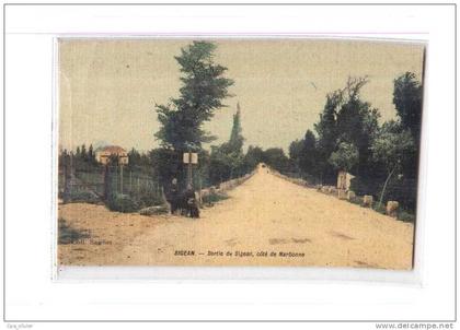 11 SIGEAN Sortie de Sigean, Coté de Narbonne, animée, carte toilée, colorisée, ed Sagnes, 1908