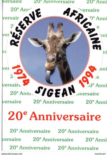 Sigean Autocollant Souvenir du 20e Anniversaire Réserve Africaine de Sigean