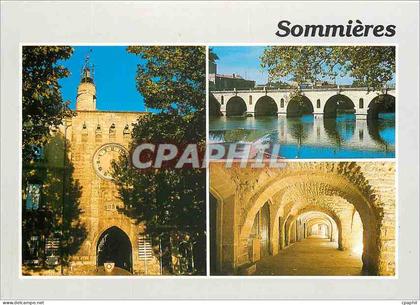 CPM Sommieres Gard L'Horloge Le pont sur le Vidourle Les arcades