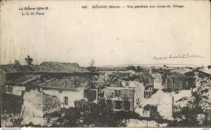 CPA Souain Vue generale des ruines du Village Militaria