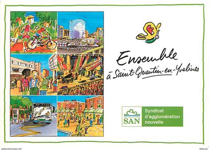 Carte Postale - 78 - Saint Quentin en Yvelines - Illustrations - Dessins - Carte du Syndicat d'agglomération nouvelle -