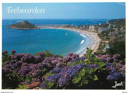 Carte Postale - 22 - Trébeurden - La plage de Tresmeur et le rocher du Castel - Fleurs - Flamme Postale de Trébeurden -