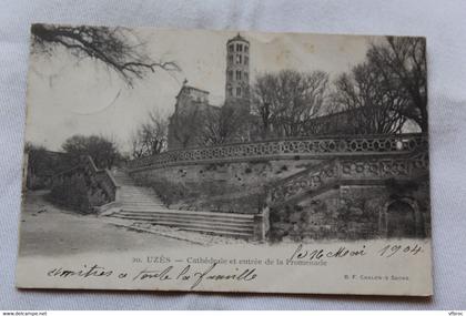 Cpa 1904, Uzès, cathédrale et entrée de la promenade, Gard 30