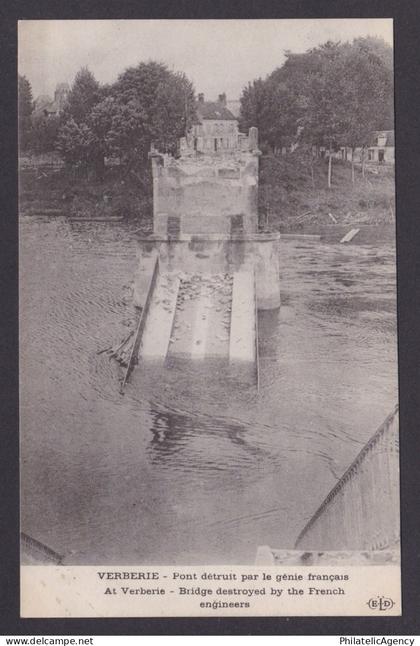 FRANCE, Postcard, Verberie, Bridge destroyed by the French engineers, WWI