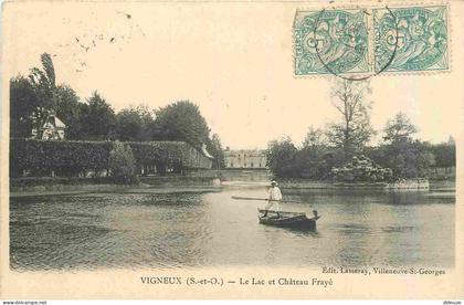 Carte Postale Ancienne - 91 - Vigneux sur Seine - Le Lac et Château Frayé - Animée - Canotage - CPA - Oblitération de 19