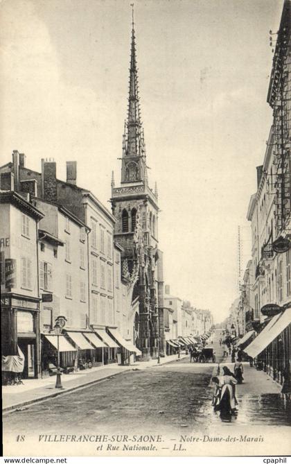 CPA Villefranche Sur Saone Notre Dame des marais rue nationale